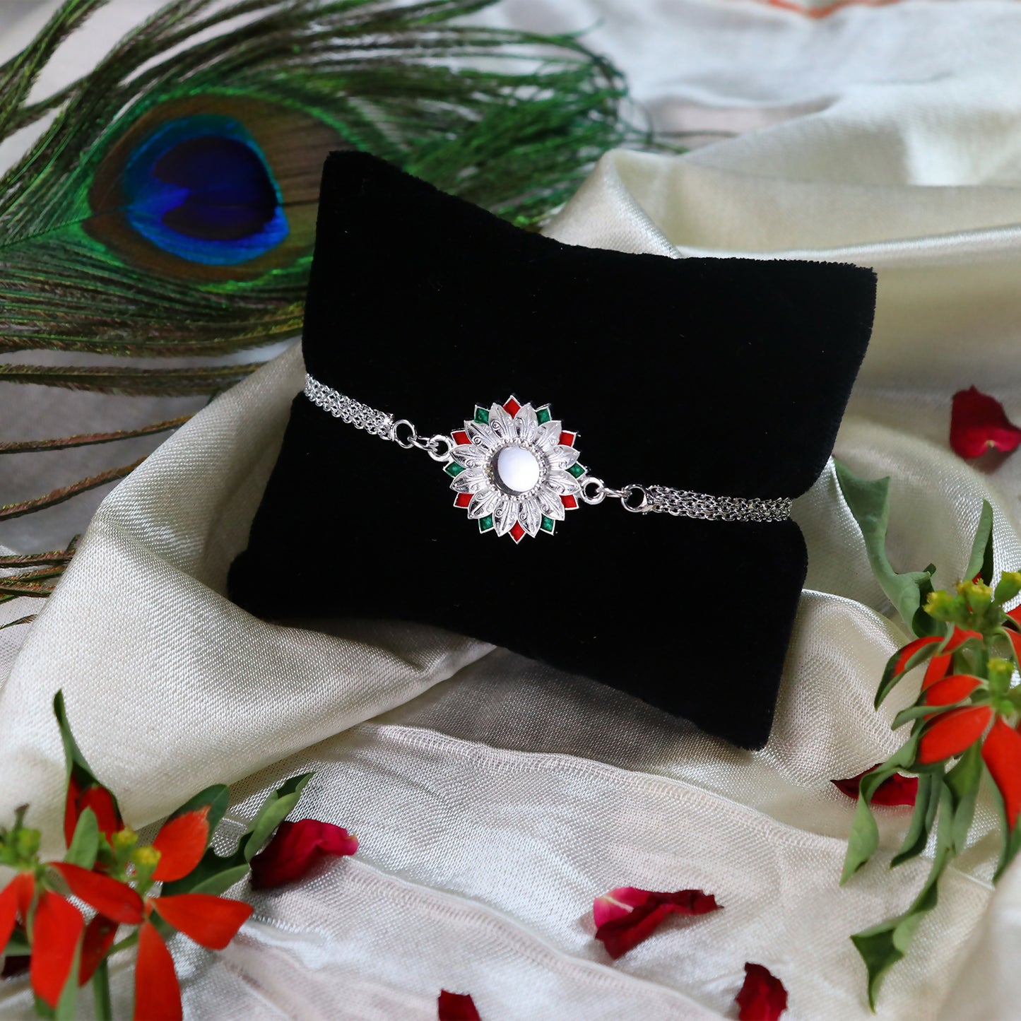 Sunflower Shape Rakhi With Silver Chain