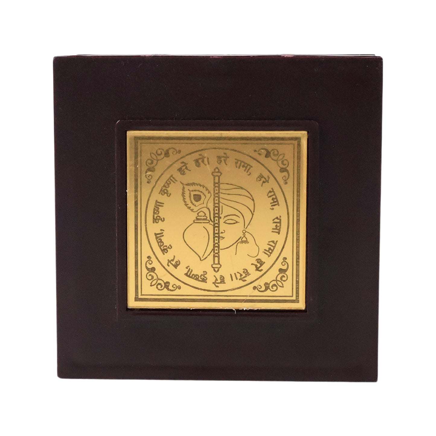 Golden Charan Paduka In Wooden Box Spiritual Gift Pooja Accessory