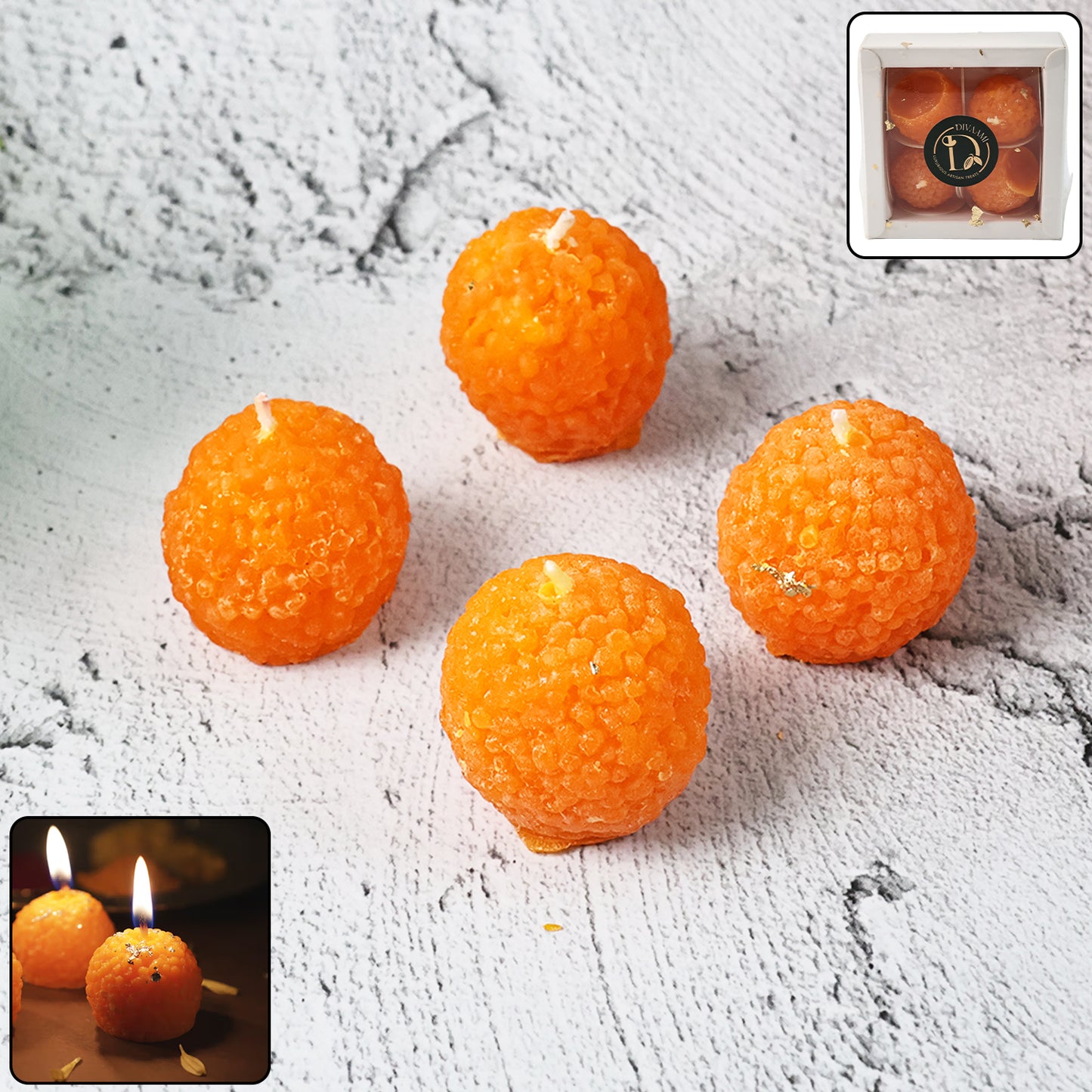 Laddu Shaped Decorative Wax Candles (4 Pc Set)