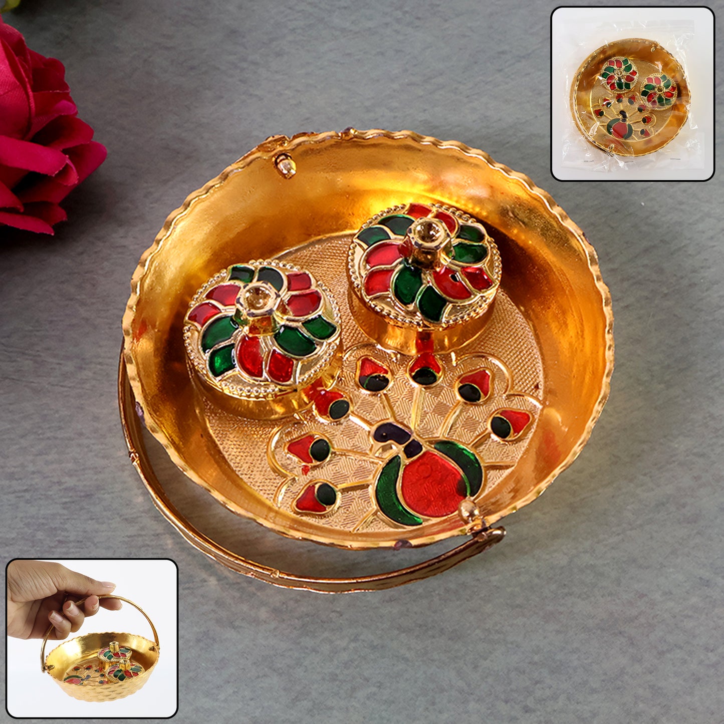 Peacock Meenakari Pooja Tray - (1 Pc)