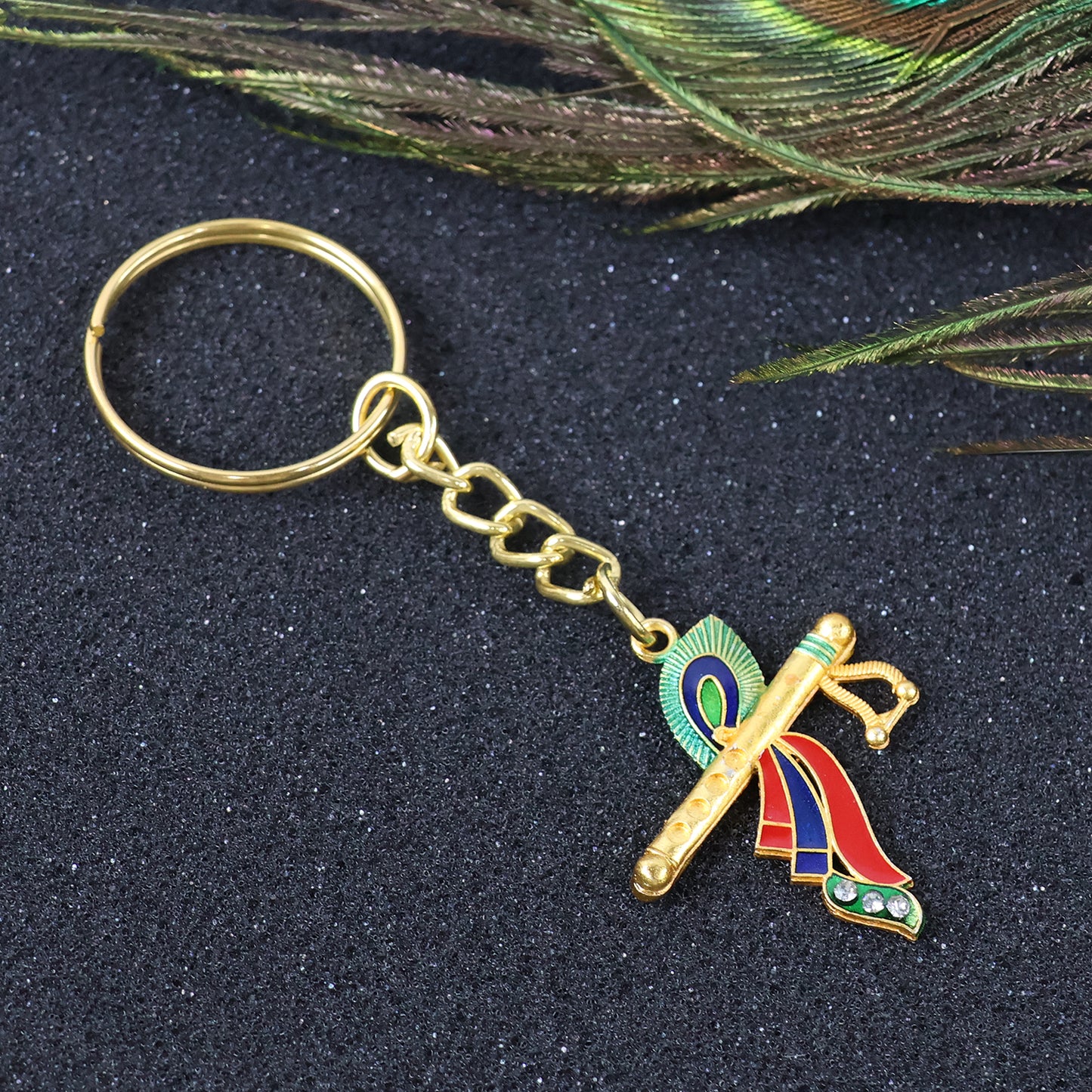Krishna Flute With Peacock Feather Design Keychain (1 Pc)