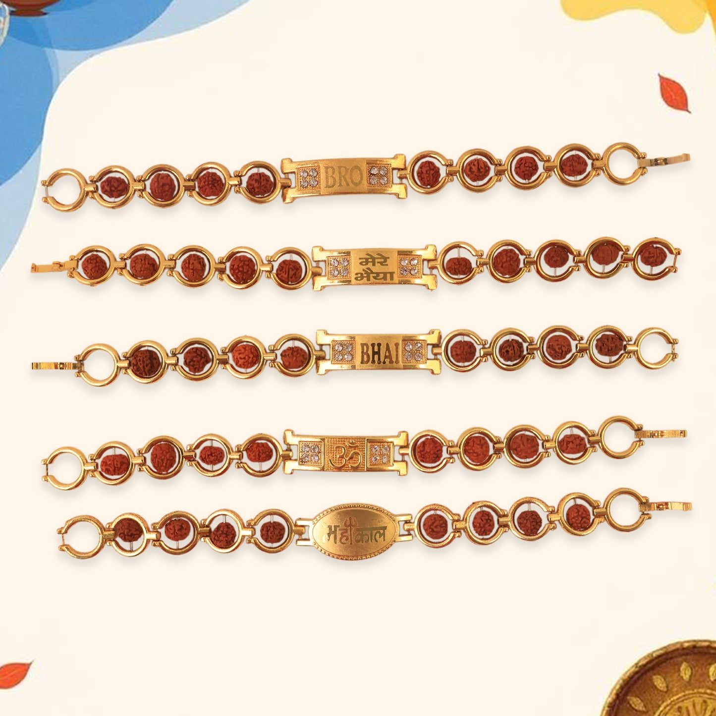 Gold Plated Designer Circular Bead Bracelet Rakhi For Brother (Mix Design 1 Pc)
