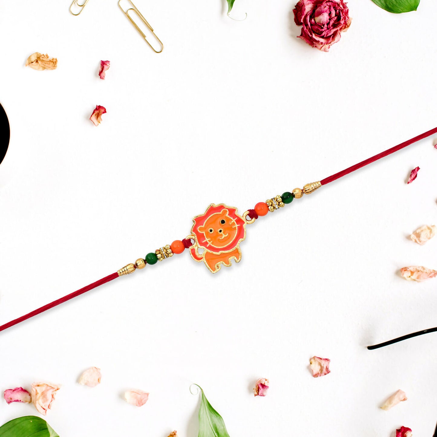 Cute Lion Kids Rakhi With Beaded Thread