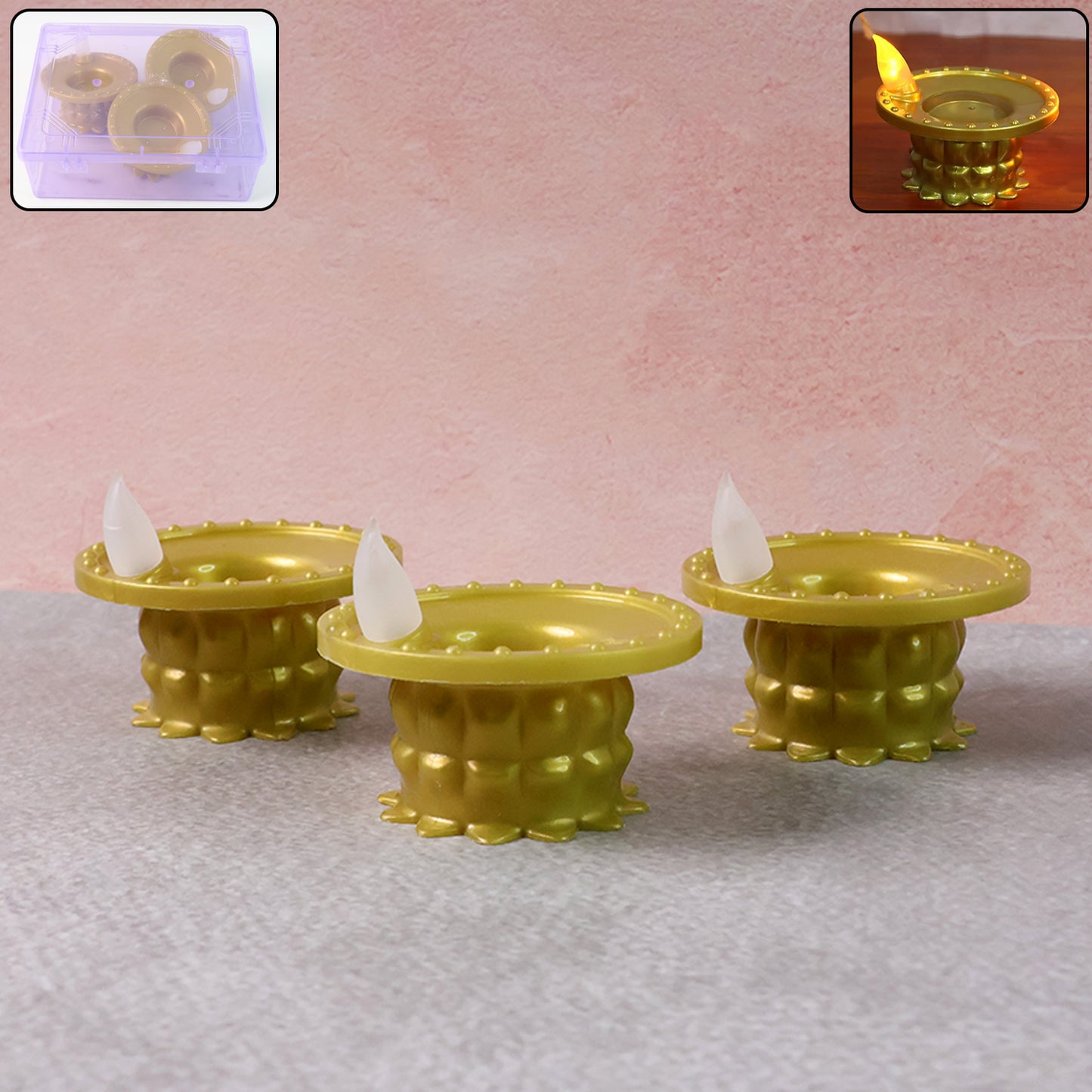Set Of 3 Water Sensor Led Golden Diyas