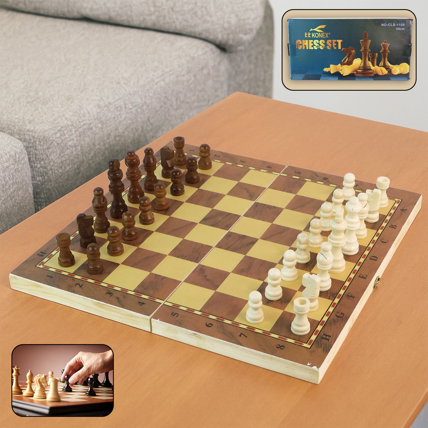 Foldable Wooden Chess Board Set (30 30 Cm 1 Set)