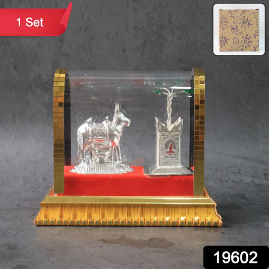 Decorative Kamdhenu Cow With Calf And Tulsi Plant Idol Set
