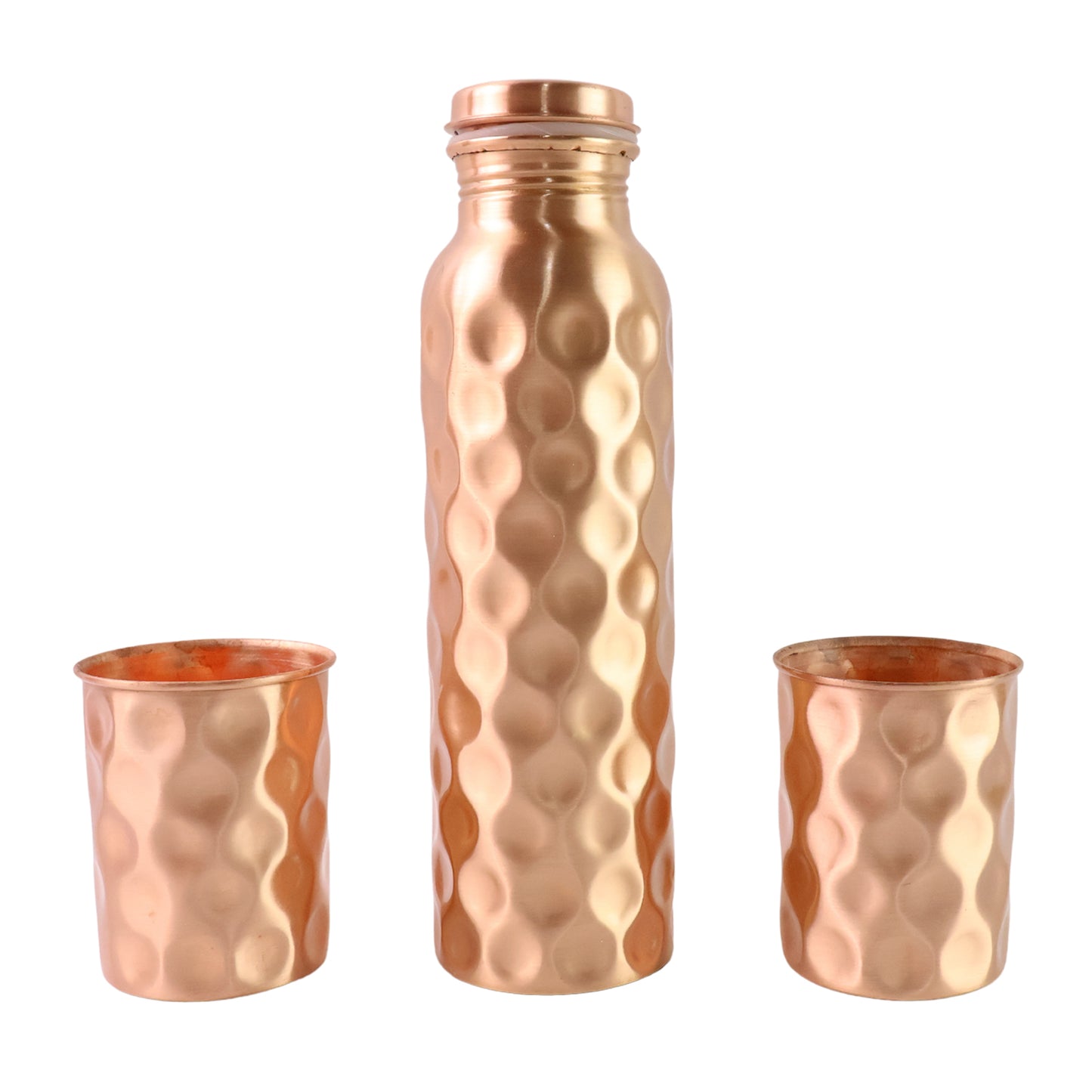 Diamond Cut Copper Water Bottle 2 Glasses With Gift Box (3 Pcs Set)