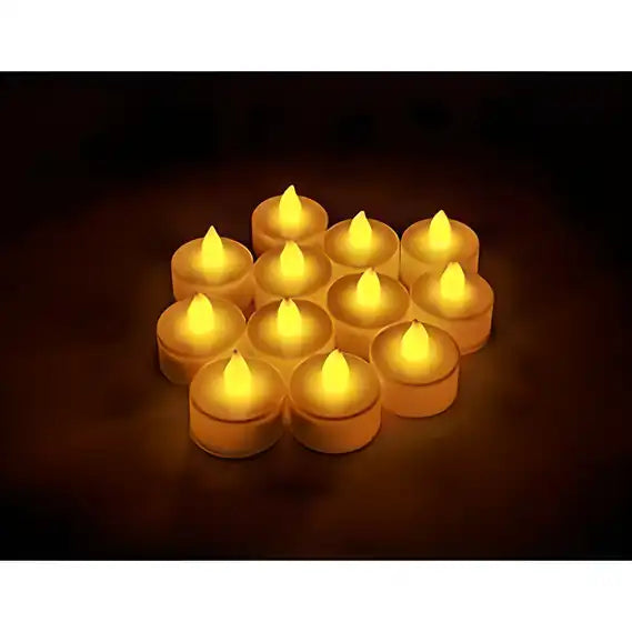 (Pack of 12 Pieces) Led Tea Light Candle for Home Decoration, Yellow Led Diya for Eco-Friendly Diwali Decorations