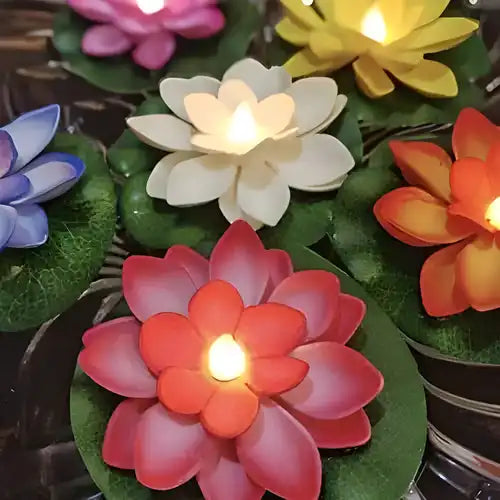 Flameless Lotus Flower Water Sensor Led Diyas (Pack of 6)