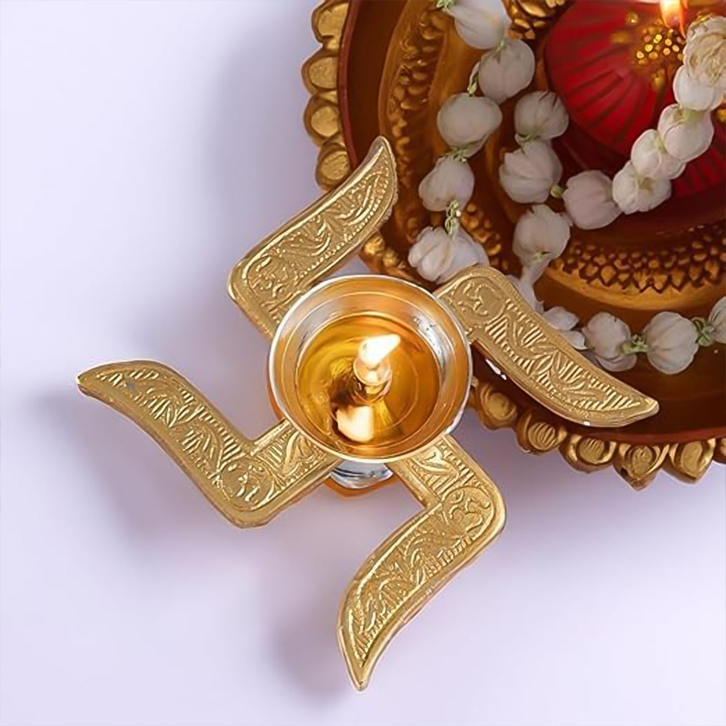Auspicious Swastik-base Pooja Diya - (1 Pc)
