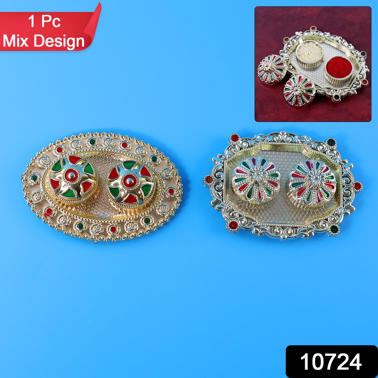 Meenakari Rolichawal Pooja Thali -  (1 Pc  Mix Design)