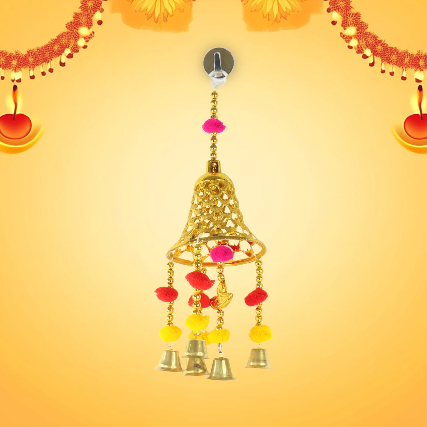 Decorative Hanging Bell With Colorful Tassels - (1 Pc)