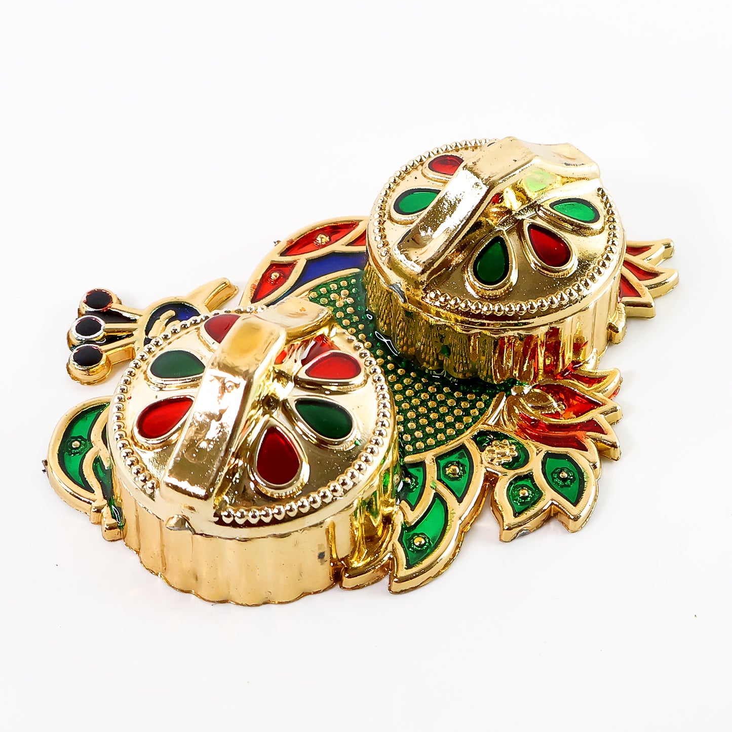 Peacock Design Metal Kumkum  Rolichawal Box - (1 Pc)