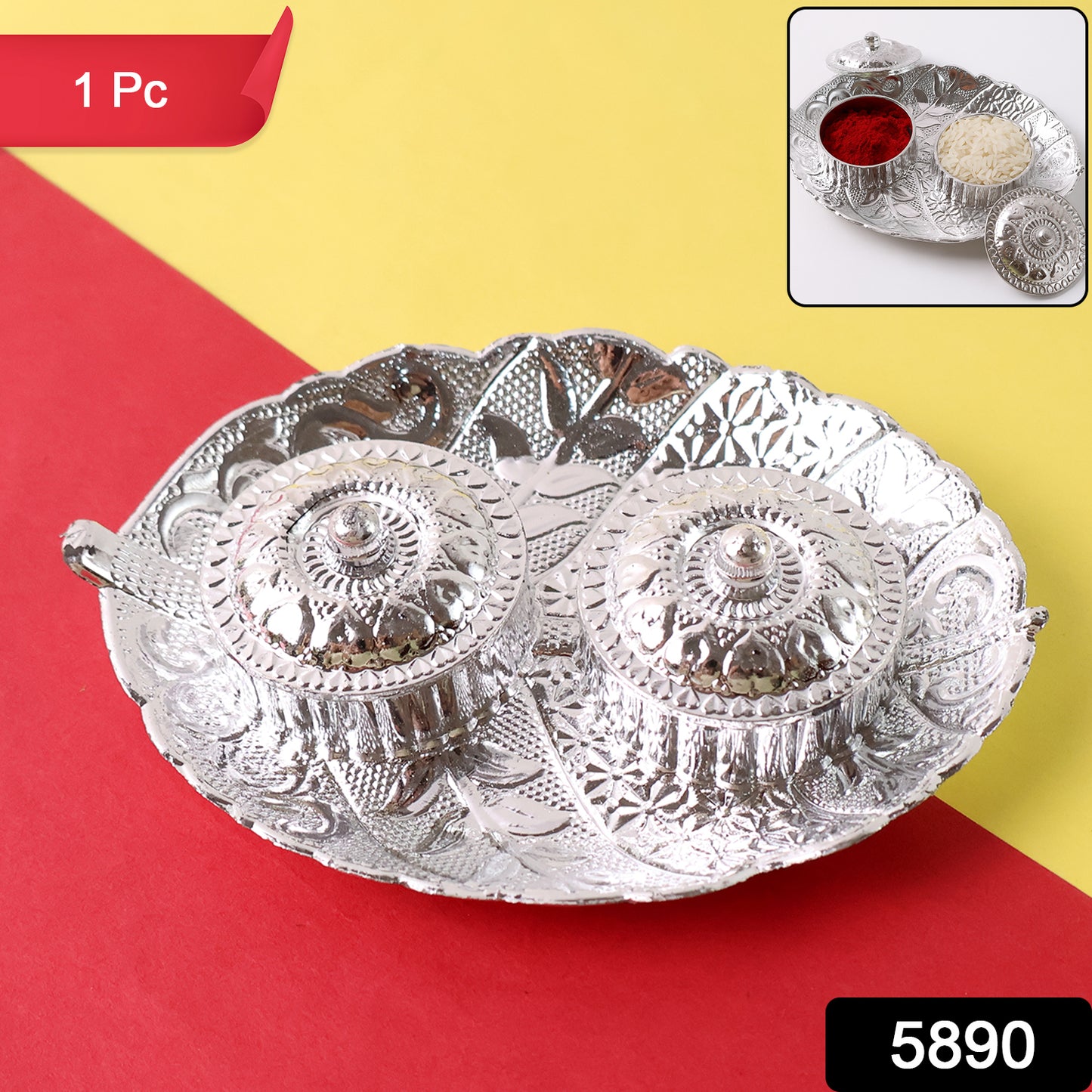 Leaf Shape Special Puja Thali (1 Pc  Mix Design)