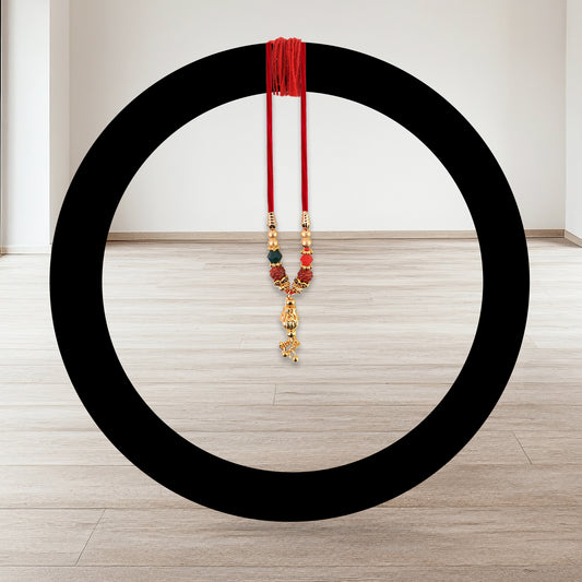 Bhabhi Lumba Rakhi With Multicolor Beads And Hanging Chain Charm On Red Thread