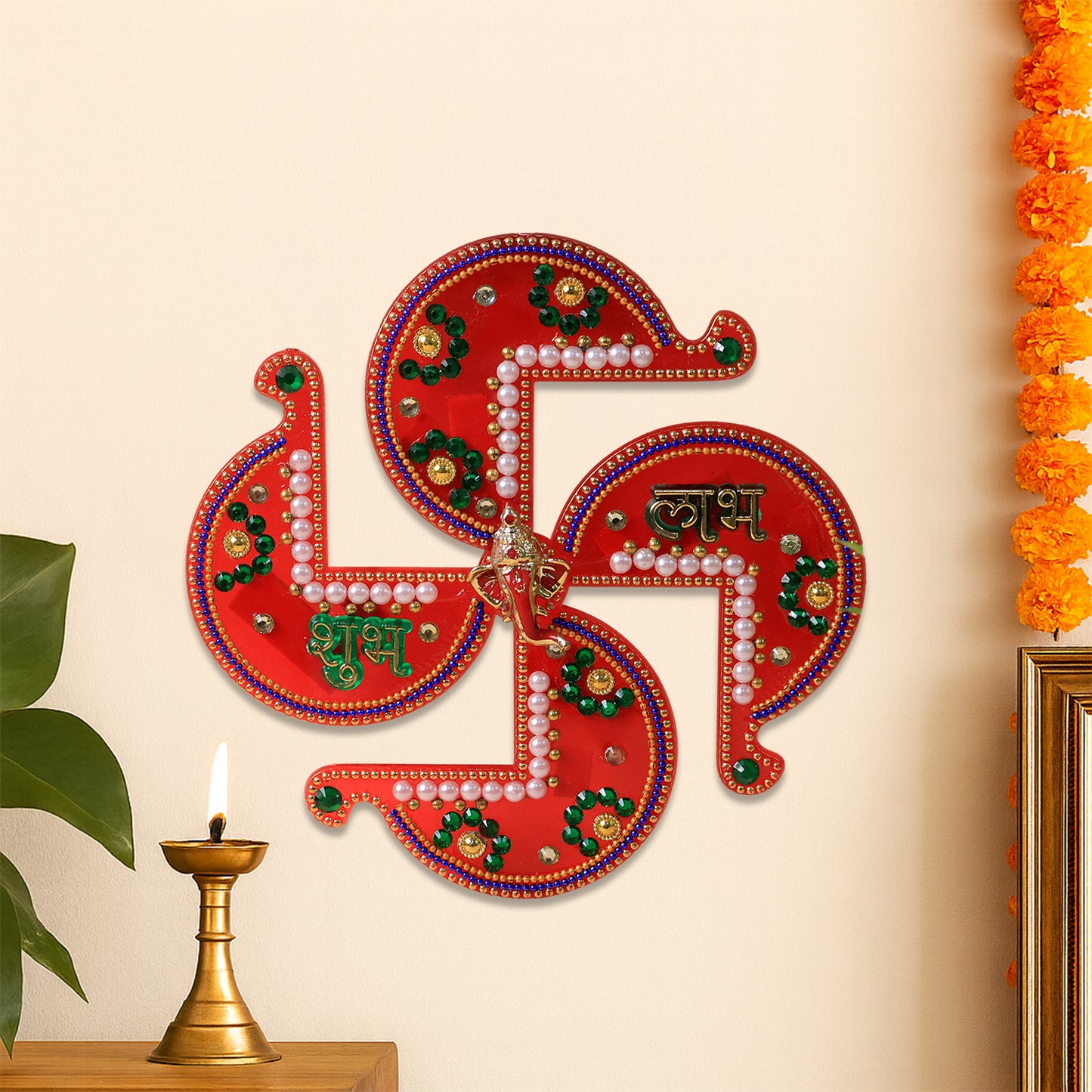 Acrylic Swastik Shubh Labh Wall Hanging  (1 Pc)