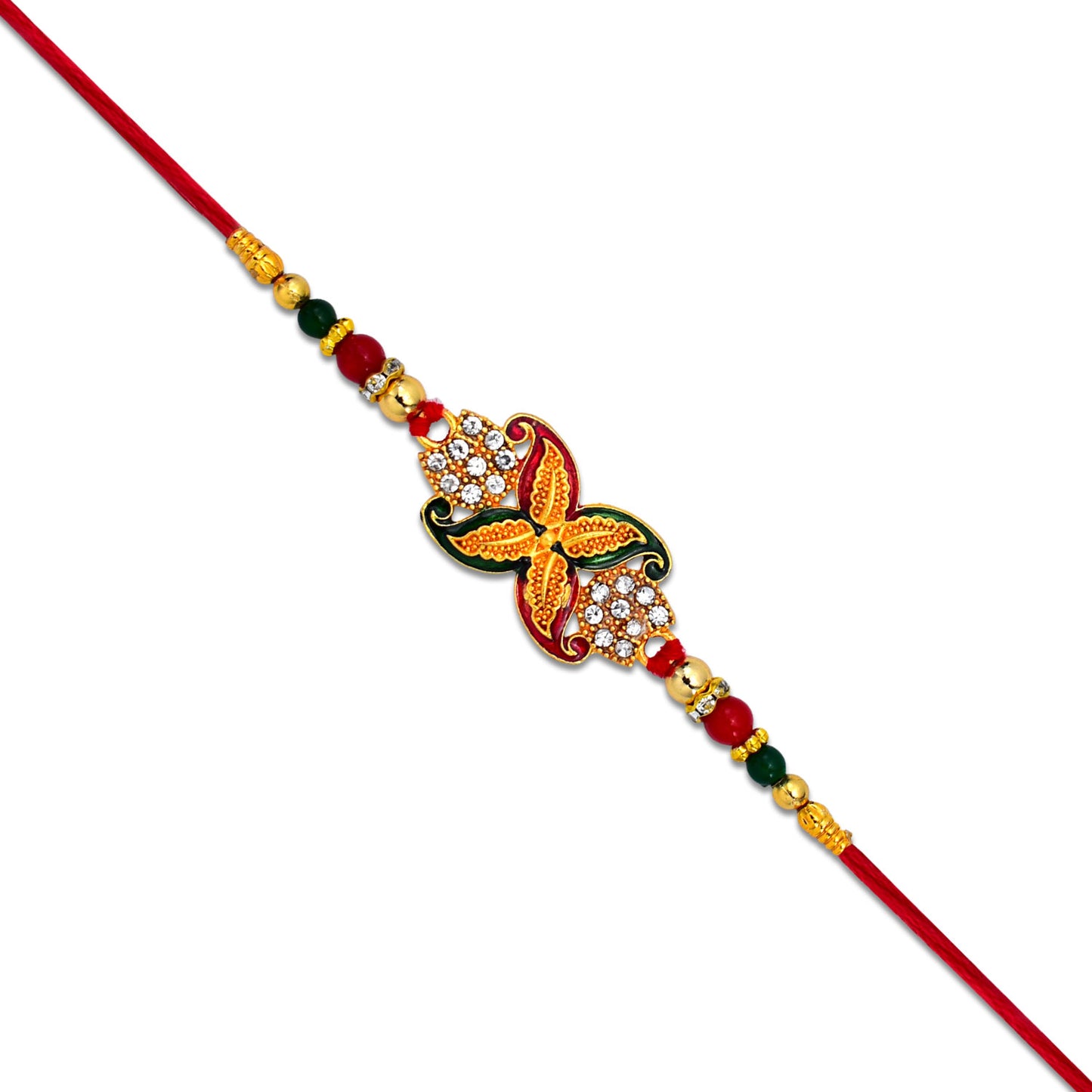 Colorful Designer Rakhi With Stone-studded Floral Motif And Beaded Accents  Festive Raksha Bandhan Bracelet For Brother