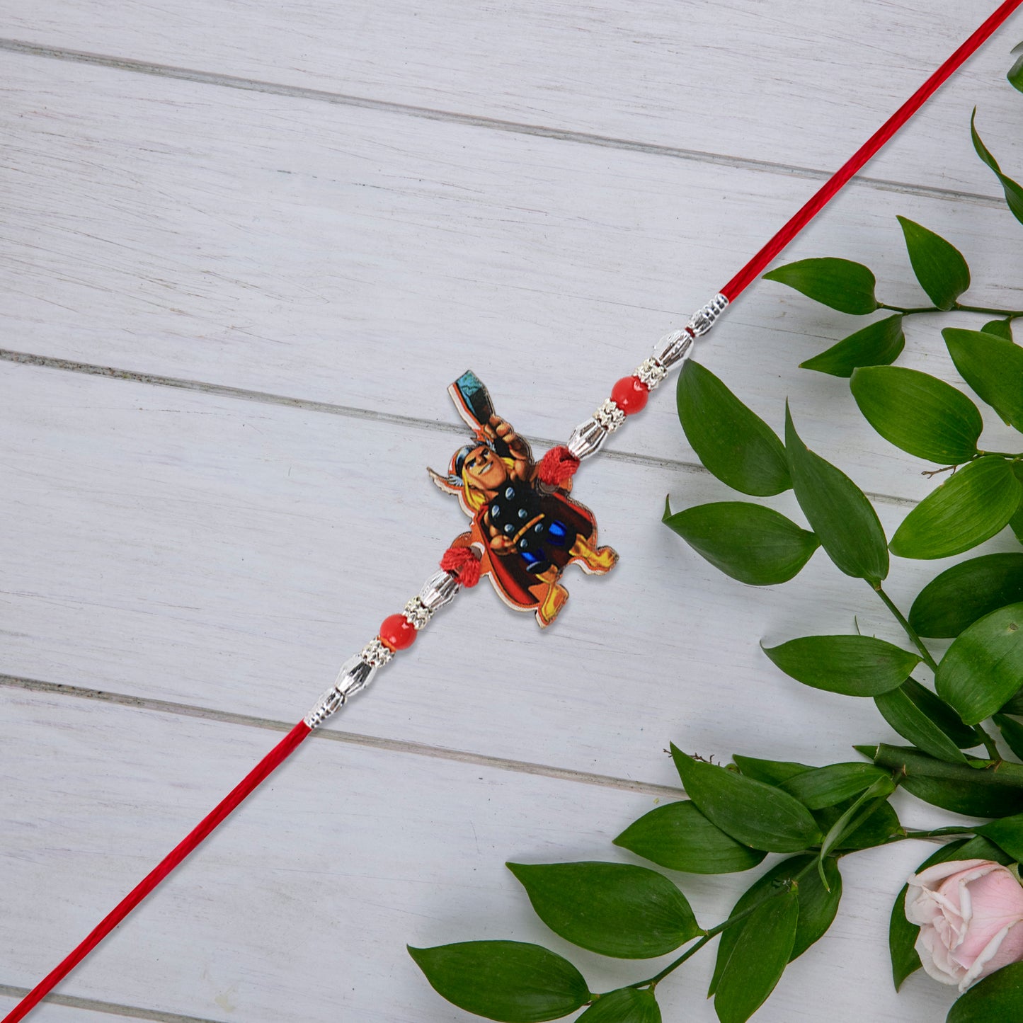 Motu Patlu Cartoon Kids Rakhi  King Of Kings Design With Red Thread And Silver Beads