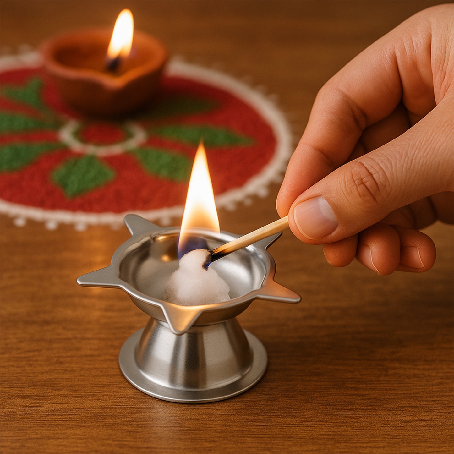 Stainless Steel Lotus Design Diya (1 Pc)