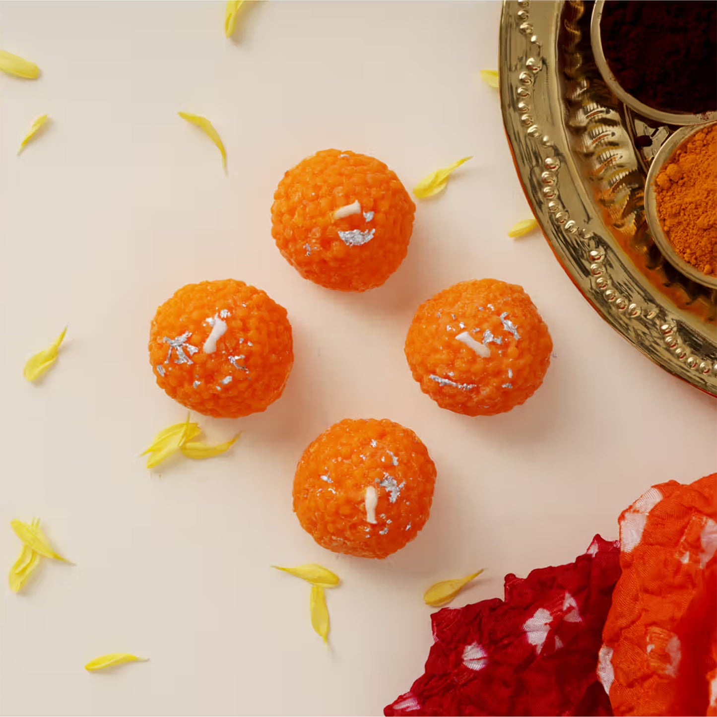 Laddu Shaped Decorative Wax Candles (4 Pc  Set)