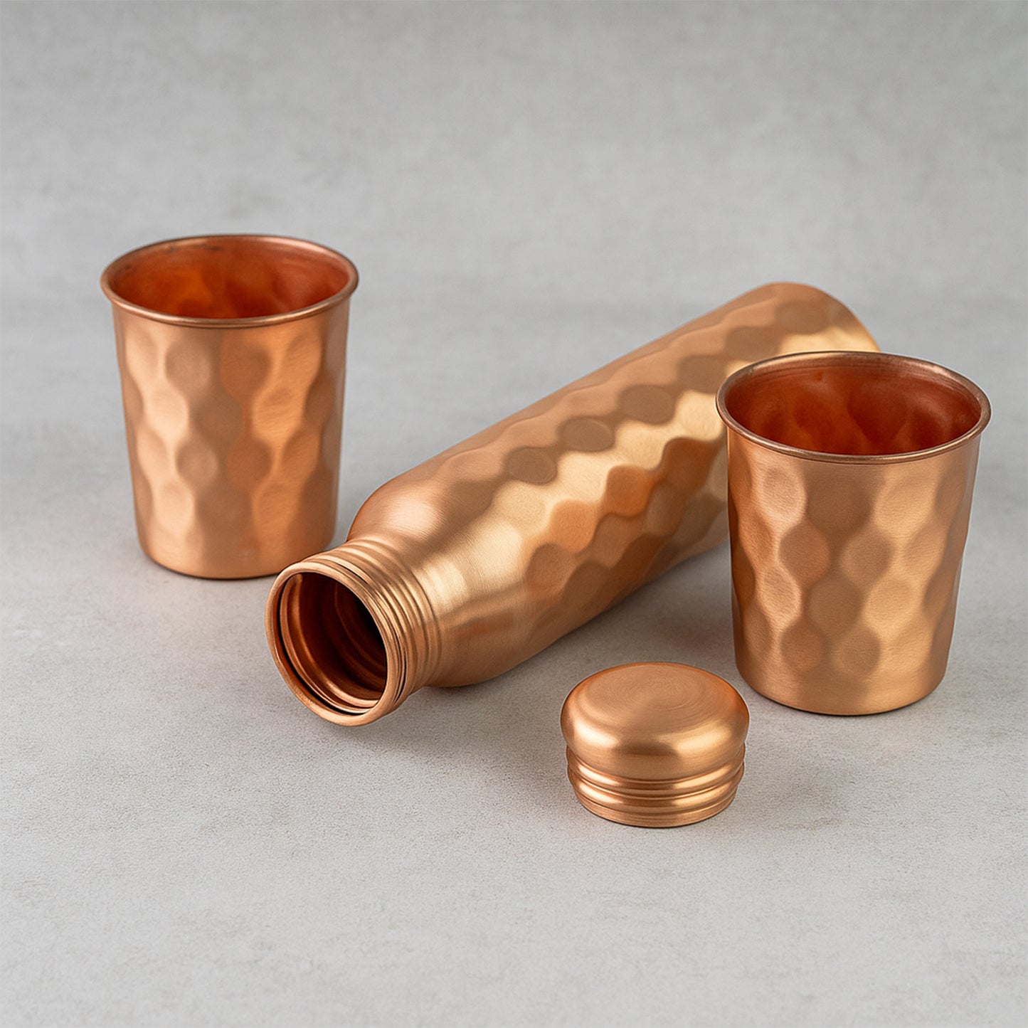 Diamond Cut Copper Water Bottle 2 Glasses With Gift Box (3 Pcs Set)