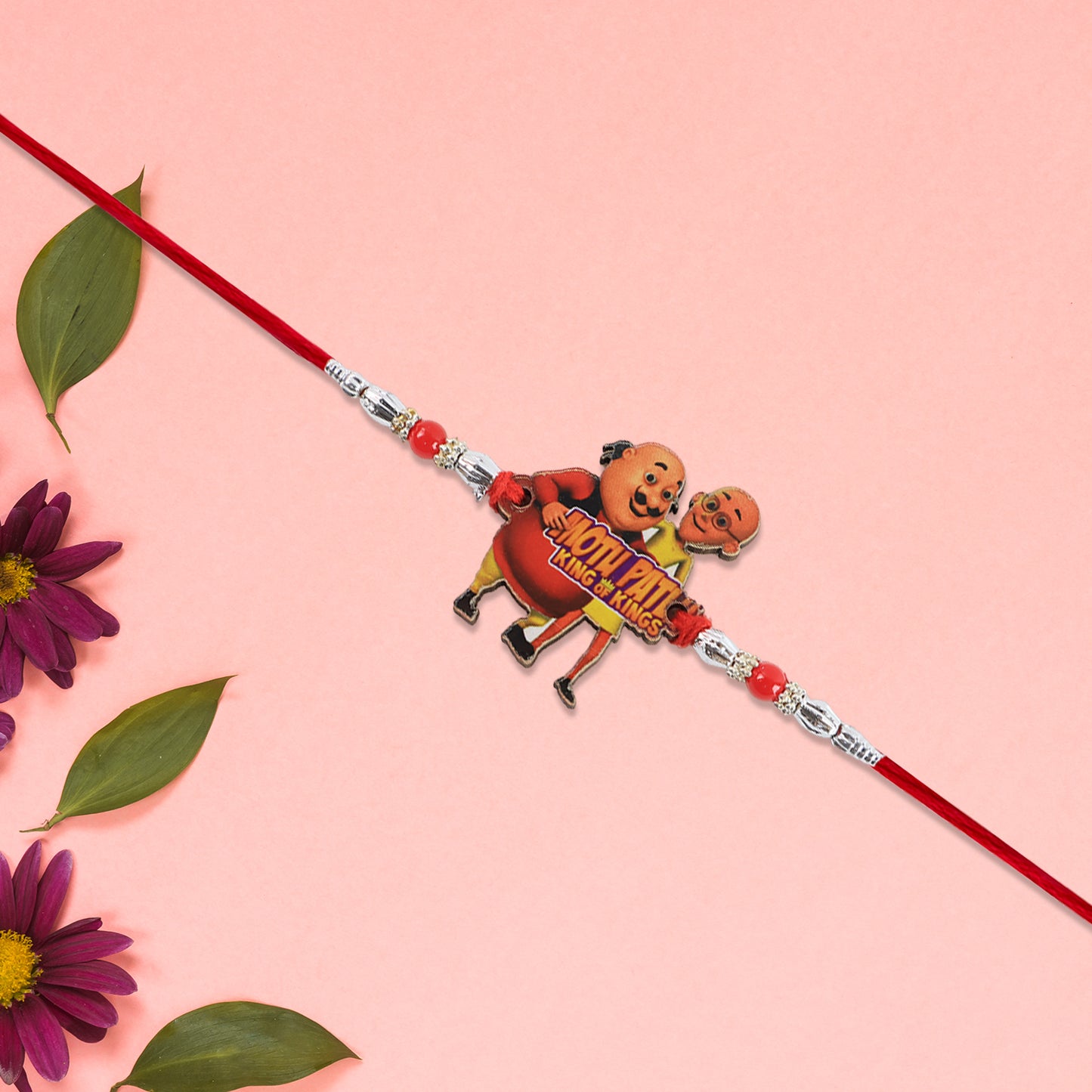 Cartoon Theme Kids Rakhi  Assorted Fun Character Design With Colorful Beads  Red Thread Band (Single Piece)