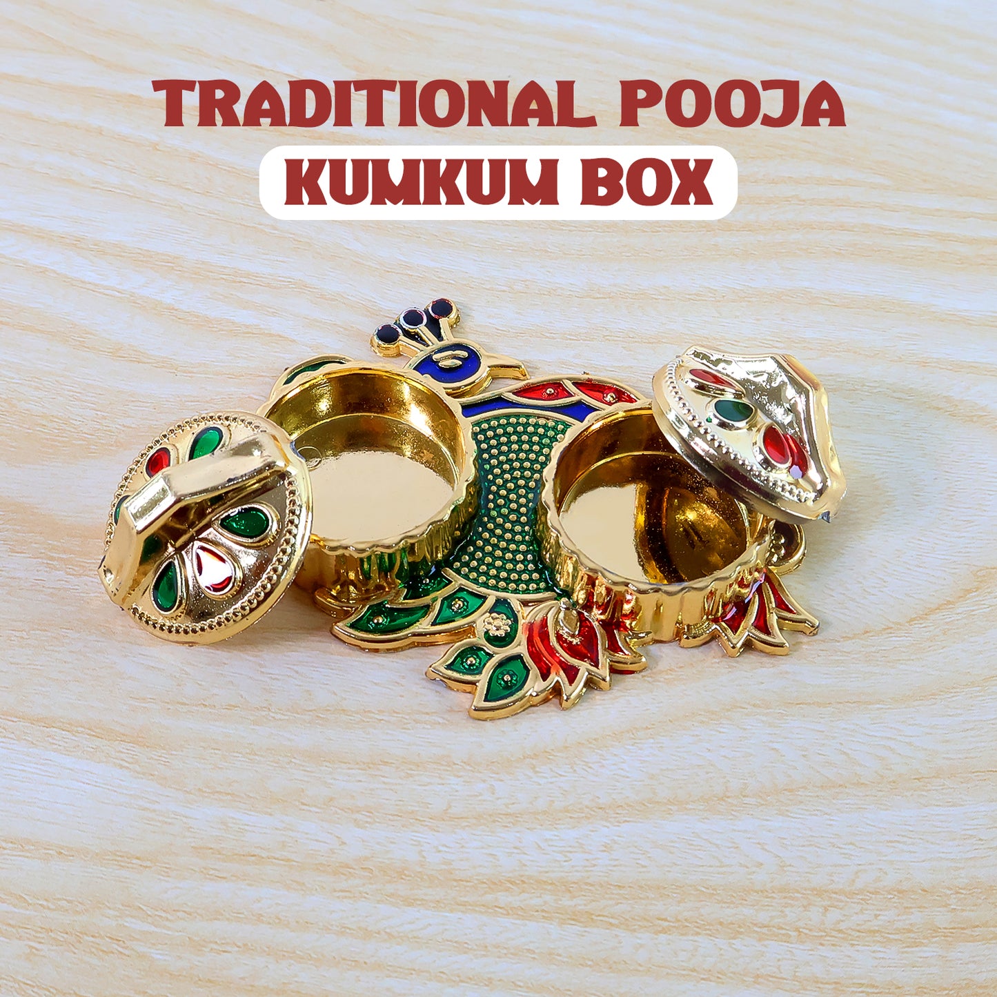 Peacock Design Metal Kumkum  Rolichawal Box - (1 Pc)
