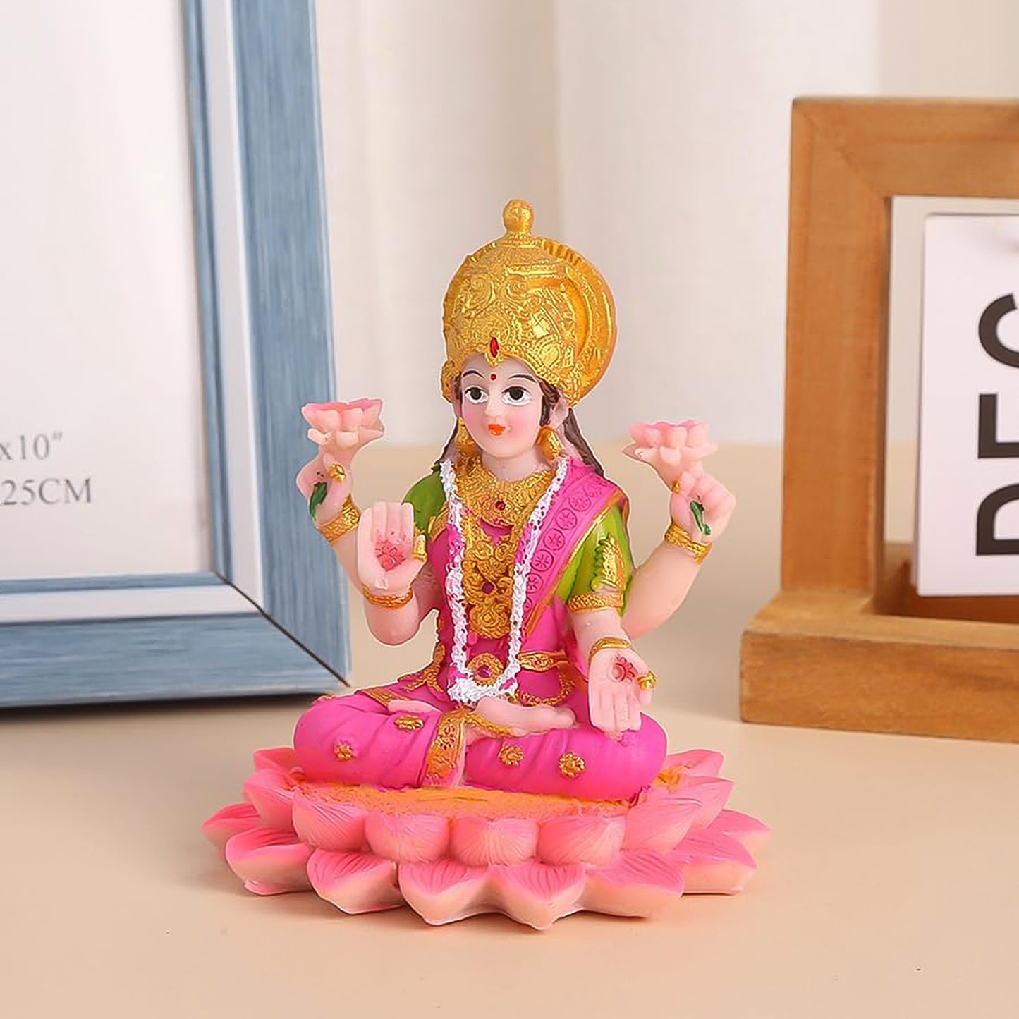 Beautiful Decorative Lakshmi Mata Idol Sitting On Lotus (1 Pc)