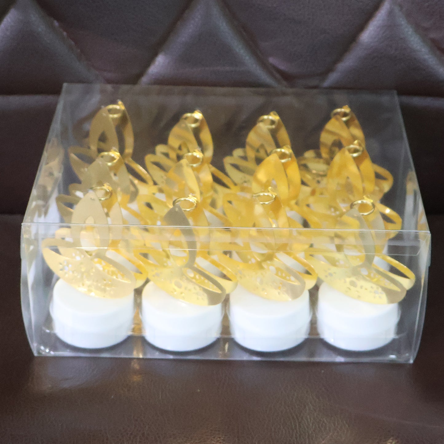 Golden Diya Shaped Led Tealight Candles (12 Pc)