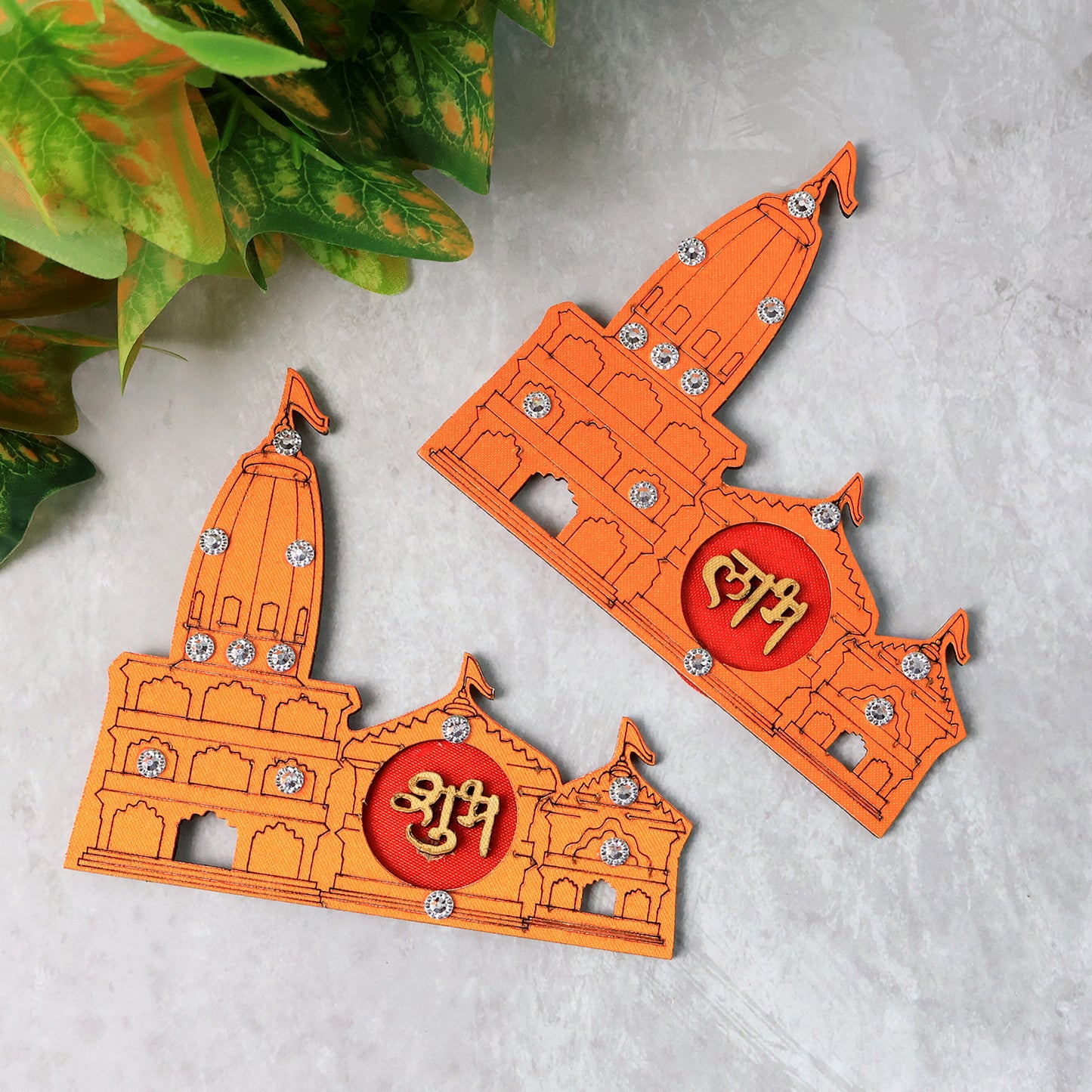 Shubh Labh Ram Temple  Mandir Design Decorative Wall Sticker (2 Pc)
