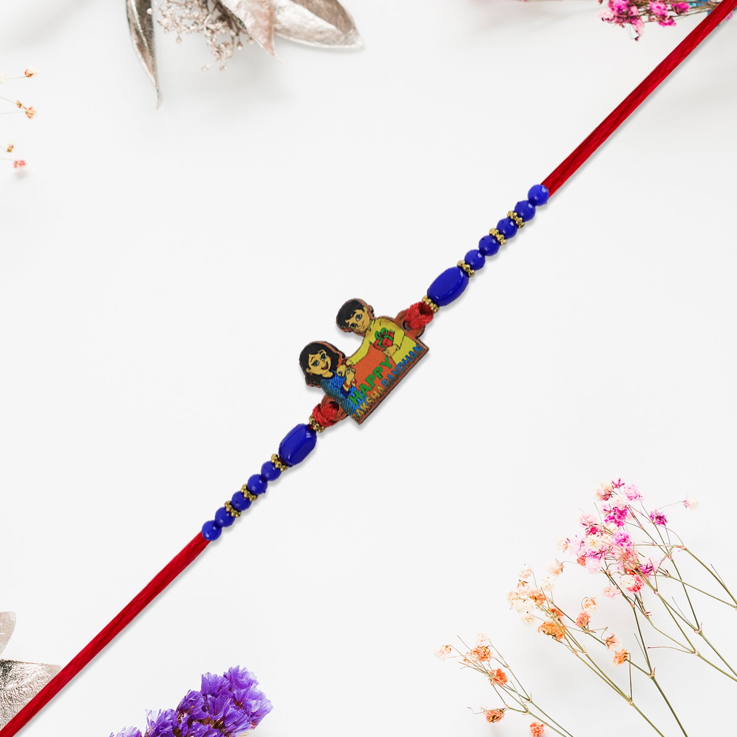 Motu Patlu Cartoon Kids Rakhi  King Of Kings Design With Red Thread And Silver Beads