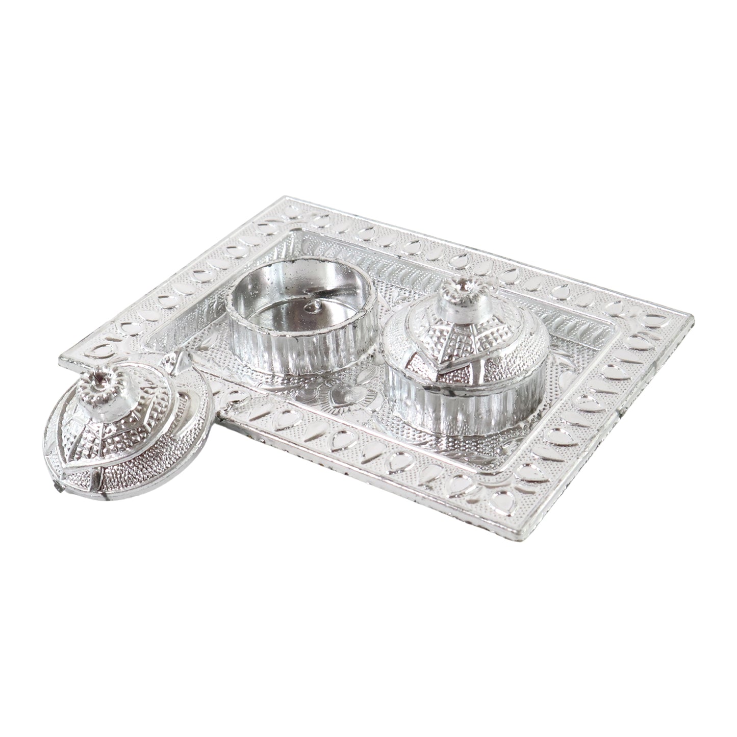 Silver-finish Pooja Kumkum Box Tray - (1 Pc)