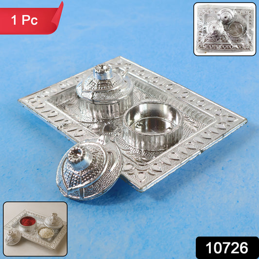 Silver-finish Pooja Kumkum Box Tray - (1 Pc)