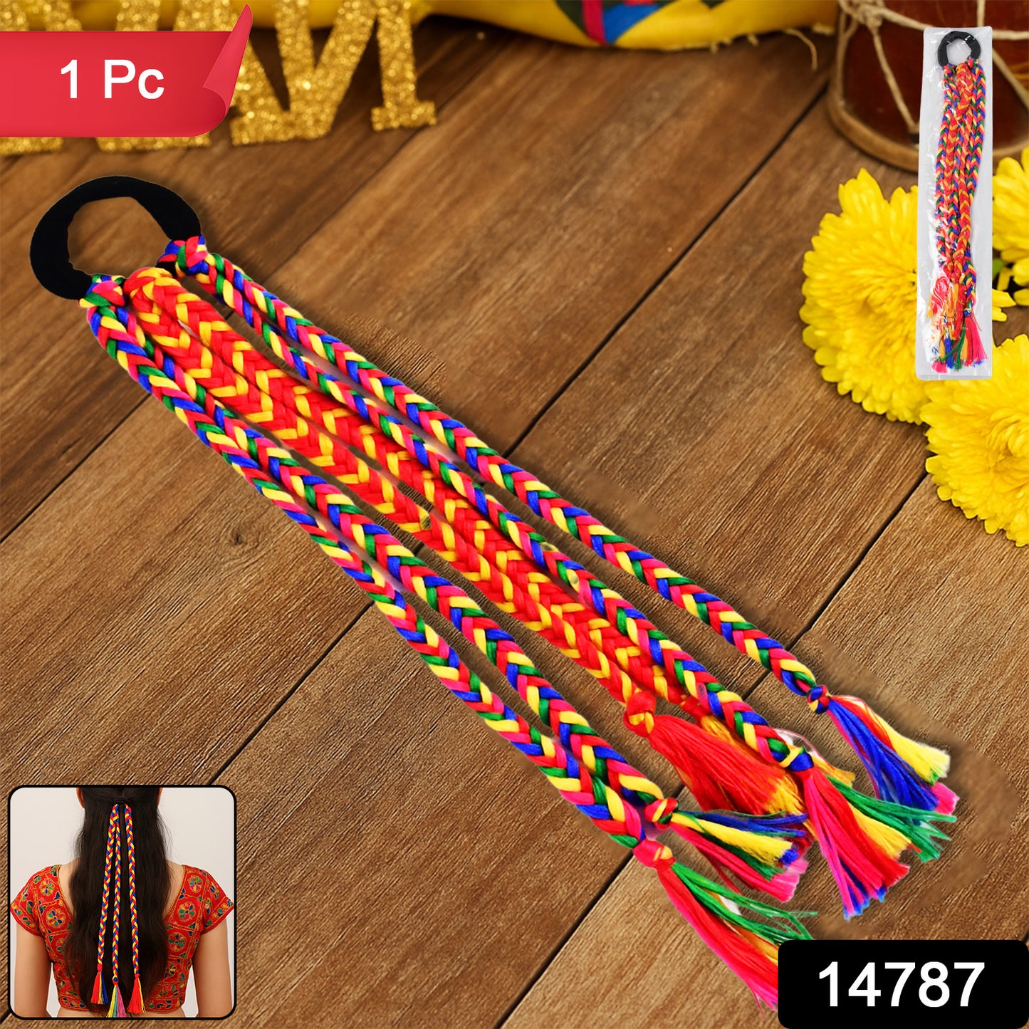 Traditional Multicolor Braided Hair Extension With Tassels
