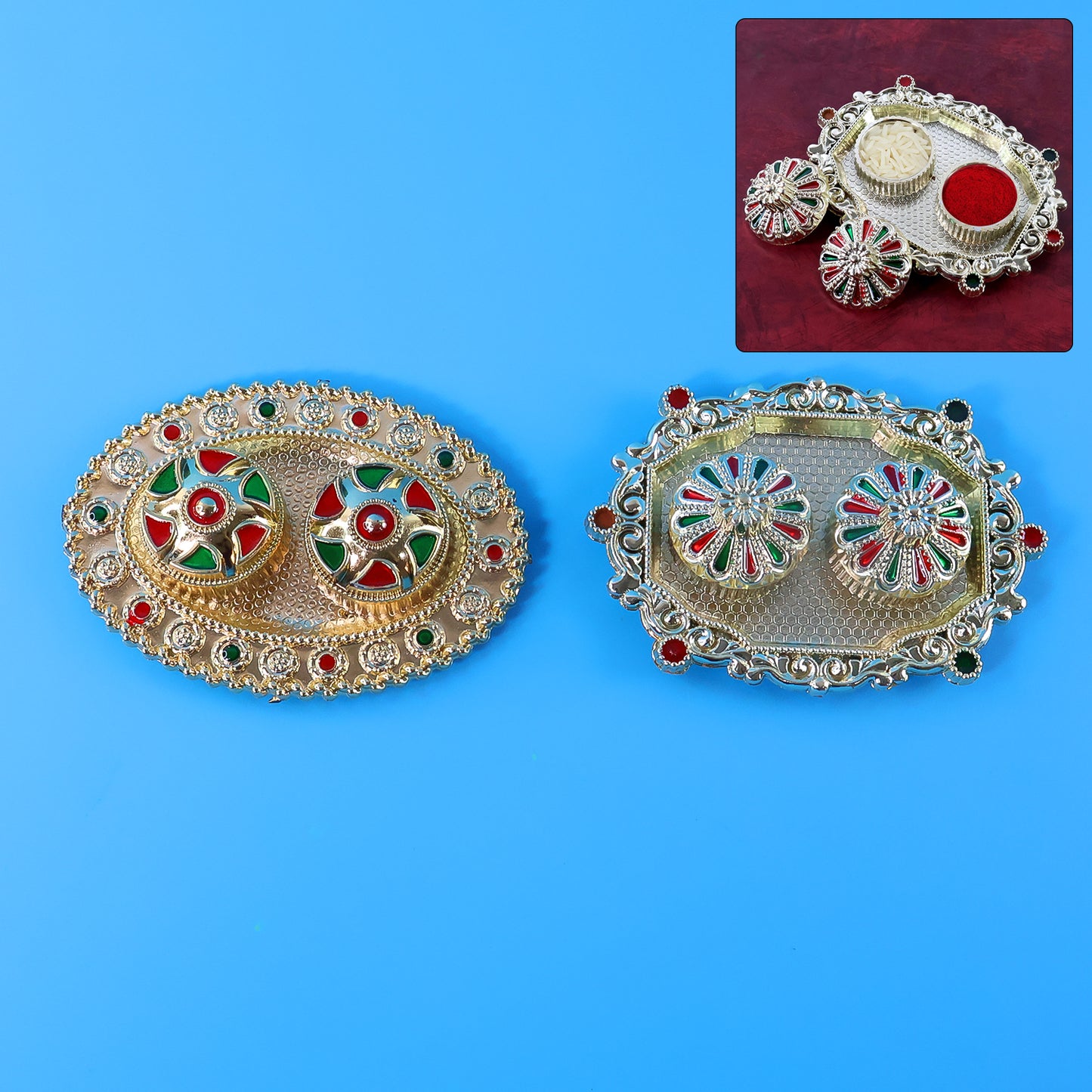 Meenakari Rolichawal Pooja Thali -  (1 Pc  Mix Design)