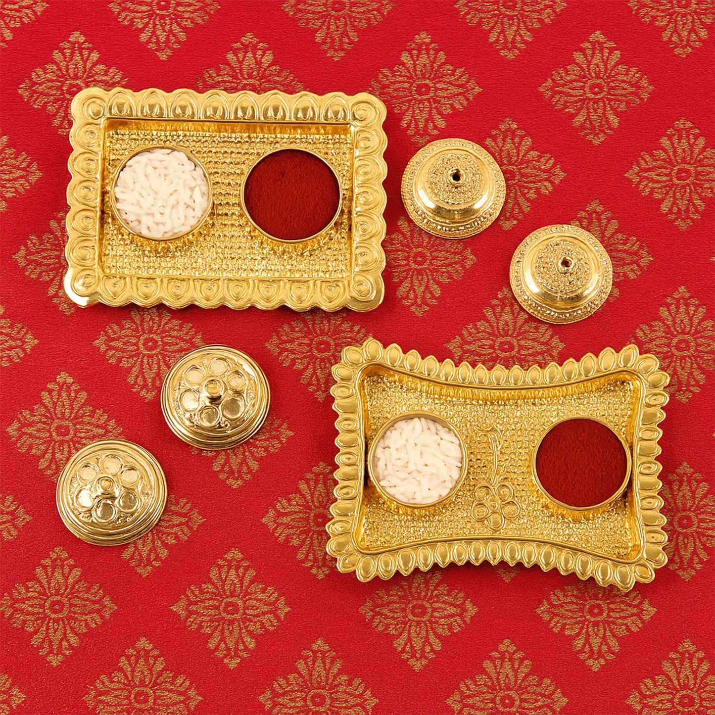 Ornate Rectangular Pooja Tilak Plate - (Mix Design  1 Pc)