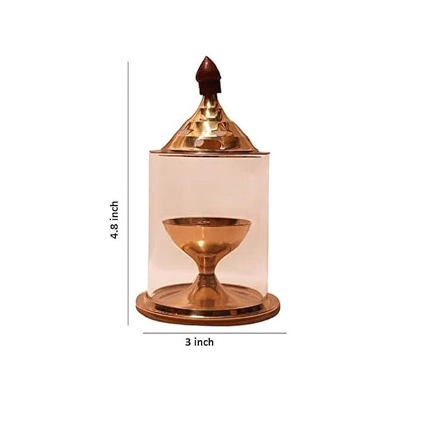 Brass and Glass Akhand Deep Diya with Cover for Puja | Deepam Jyot Diya Oil Lamp