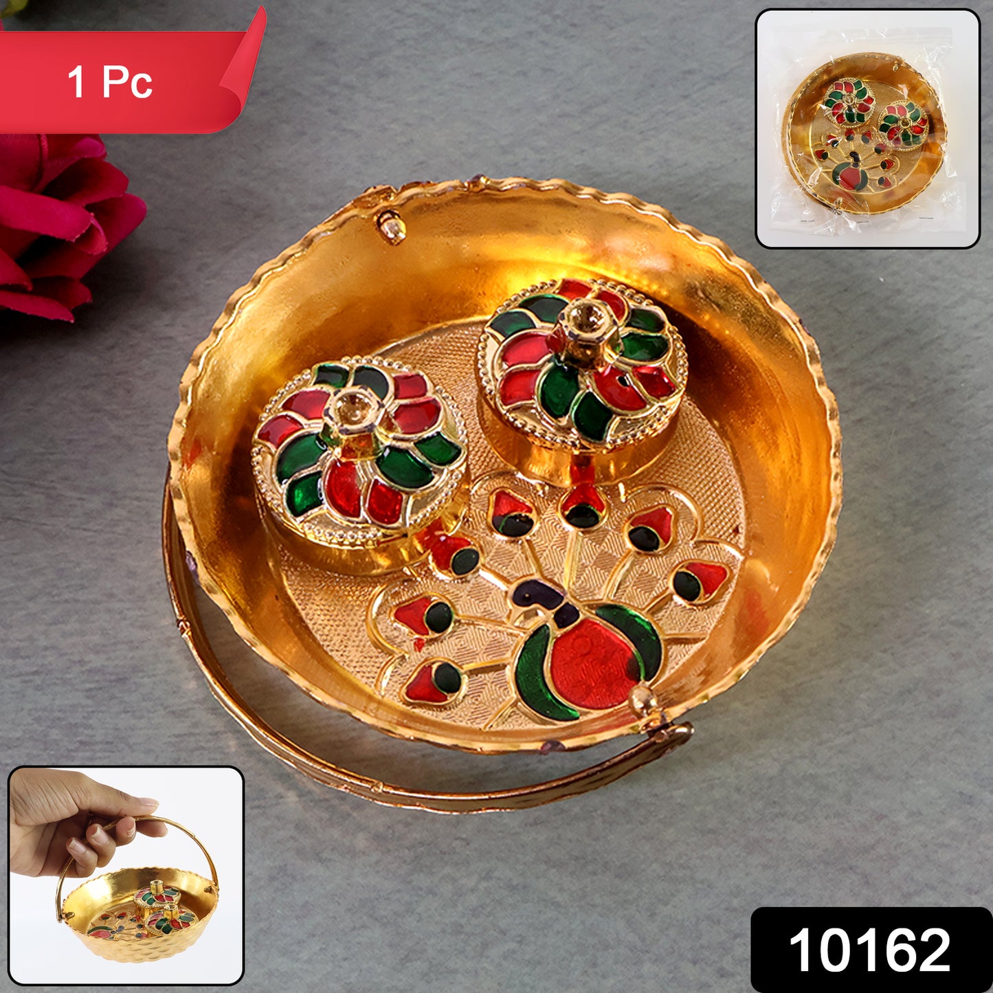 Peacock Meenakari Pooja Tray - (1 Pc)