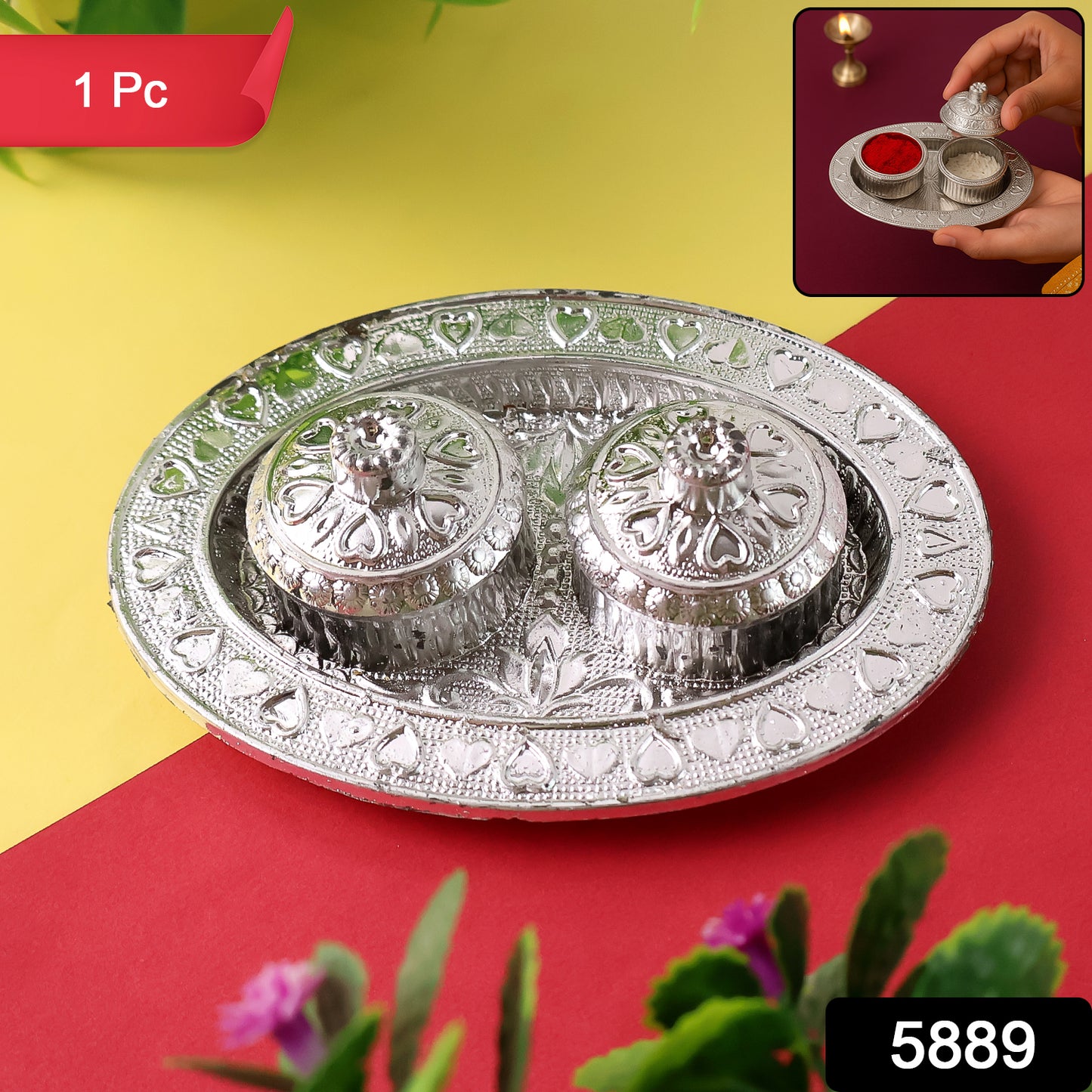 Oval Shape Special Puja Thali (1 Pc  Mix Design)