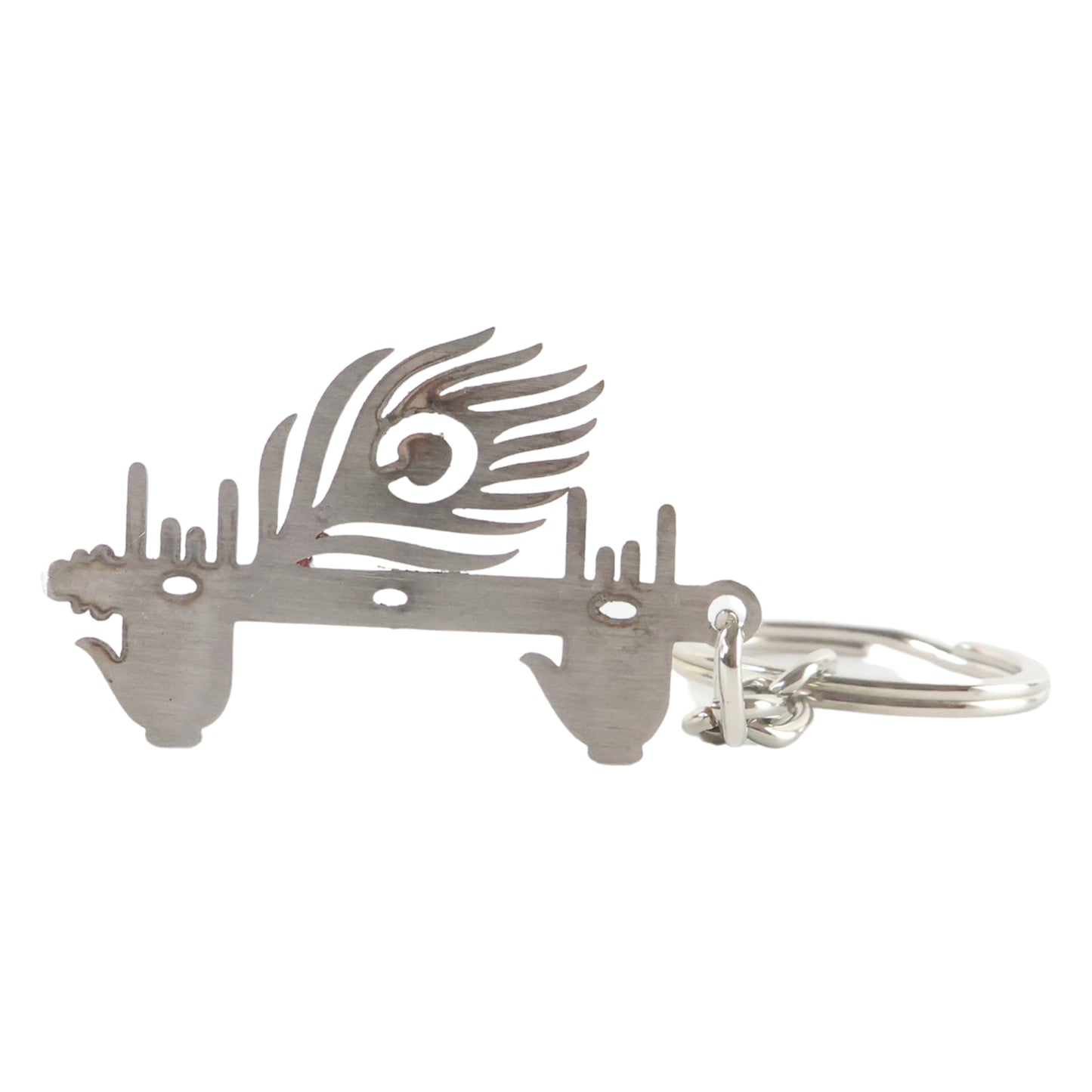 Krishna Flute  Peacock Feather Metal Keychain - (1 Pc)