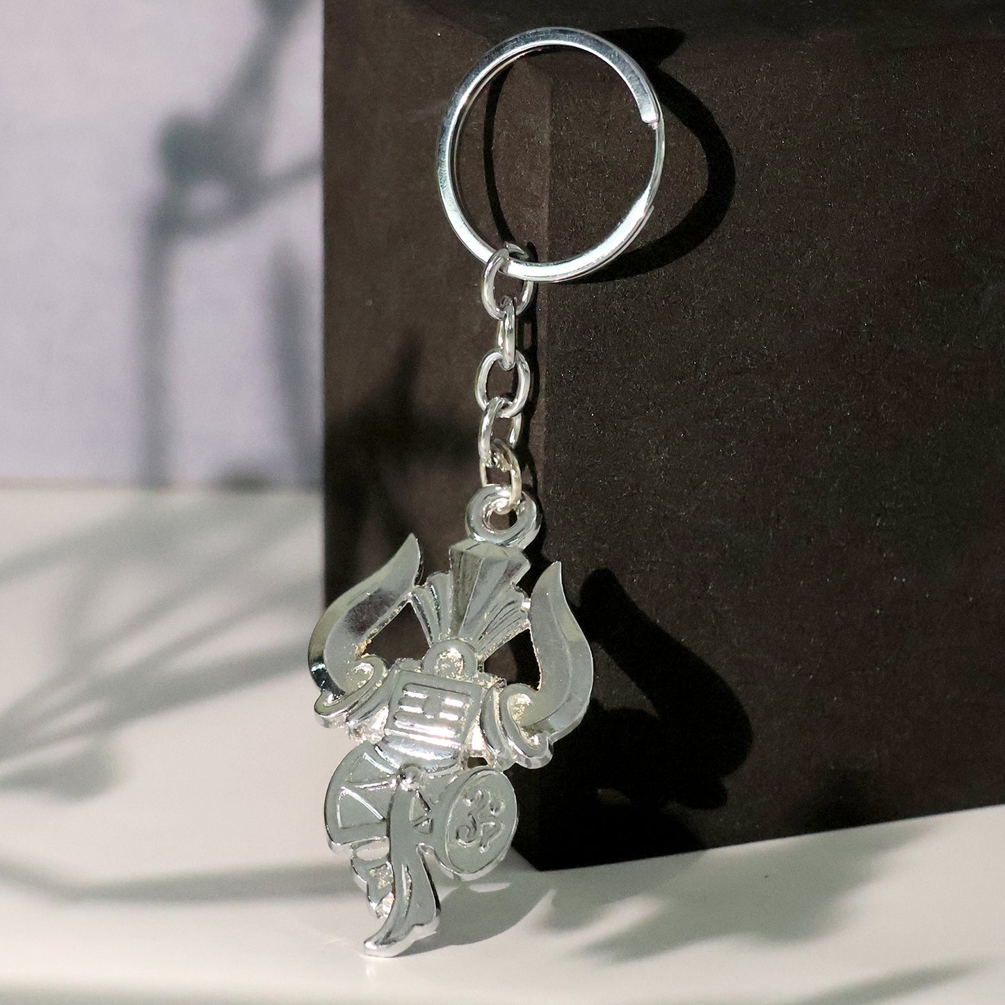 Trishul Damru Shiv Symbol Silver Keychain (1 Pc)