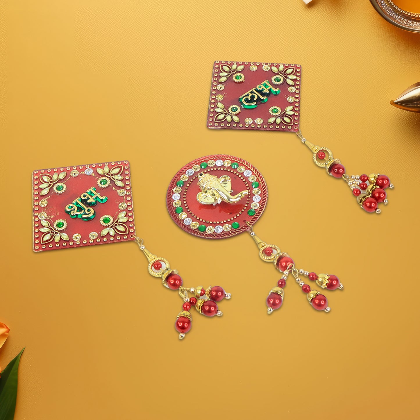 Decorative Wall Hanging Set With Shubh Labh And Ganesh Design (3 Pc)