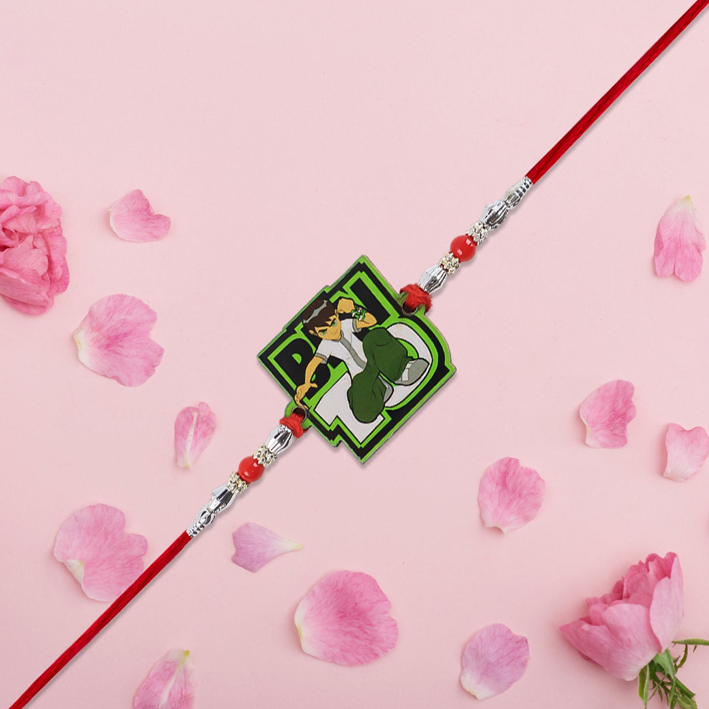 Motu Patlu Cartoon Kids Rakhi  King Of Kings Design With Red Thread And Silver Beads