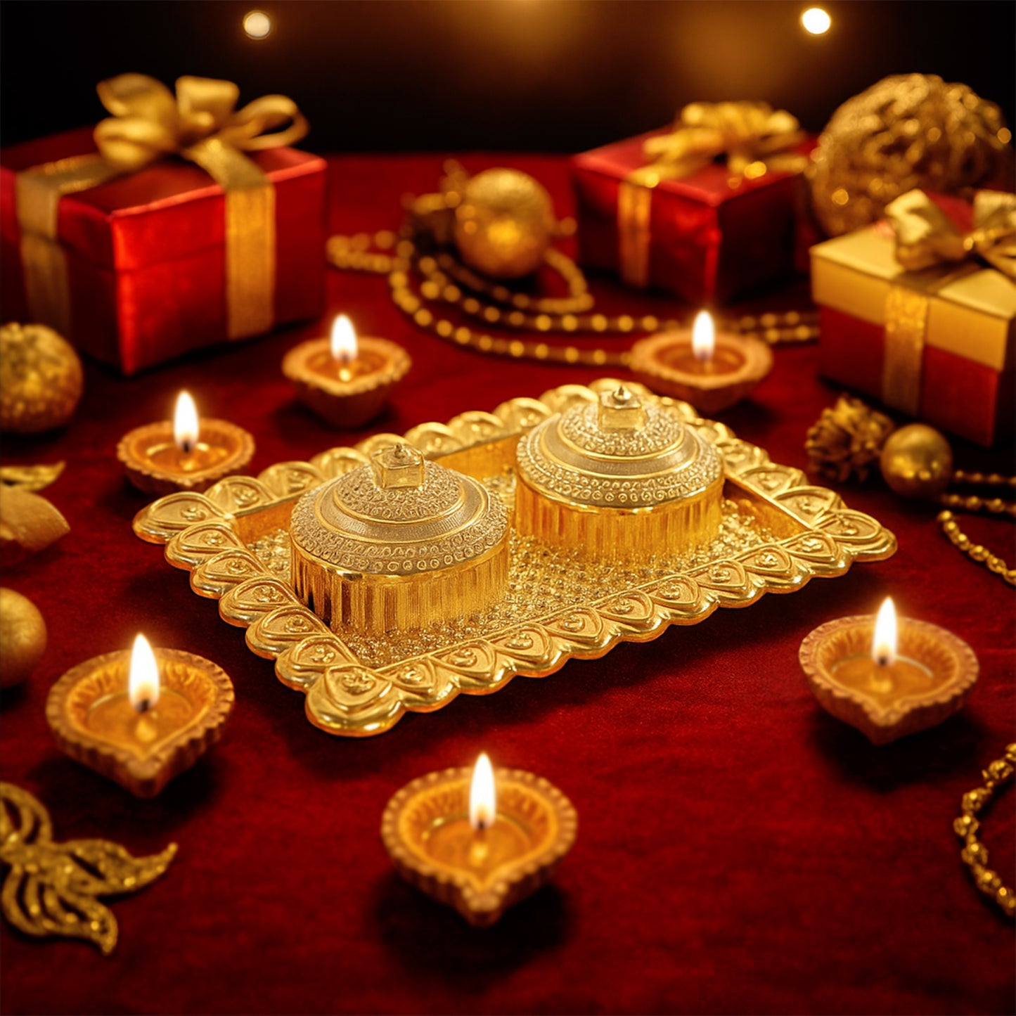 Ornate Rectangular Pooja Tilak Plate - (Mix Design  1 Pc)