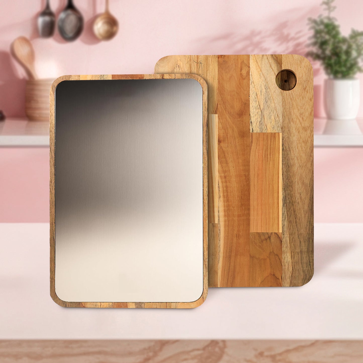 Apex Steel Oak Medium Cutting Board With Wooden Handle (1 Pc)