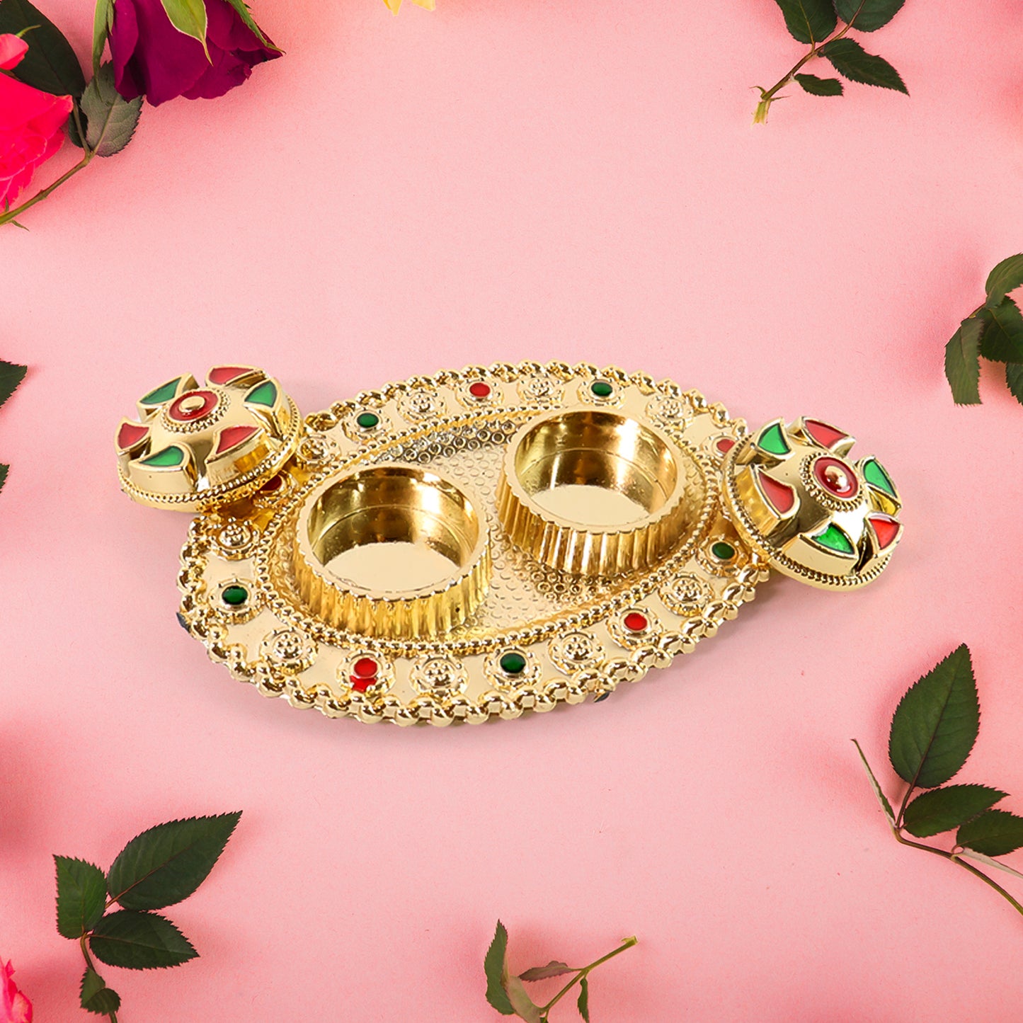 Meenakari Rolichawal Pooja Thali -  (1 Pc  Mix Design)
